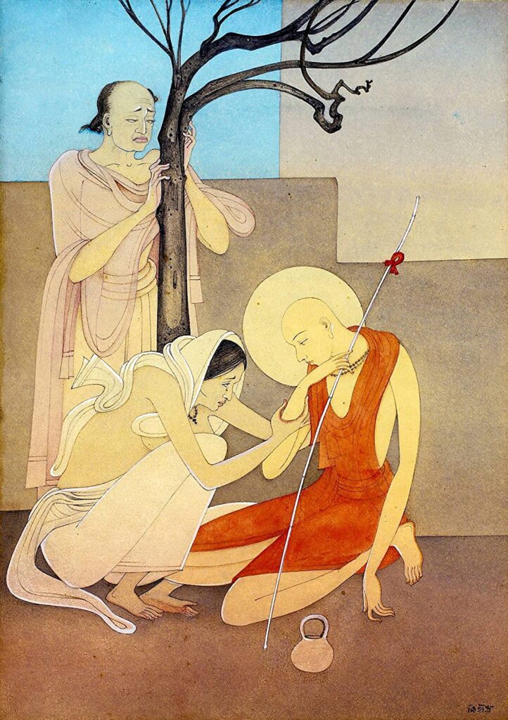 Kshitindranath Majumder - Shri Chaitanya Meets His Mother After Sanyas - Medium Digital Print(Paper,13 x 18 inches