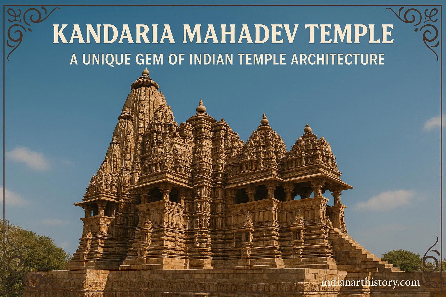 कंदरिया महादेव मंदिर खजुराहो का बाहरी दृश्य - 31 मीटर ऊंचा शिखर
