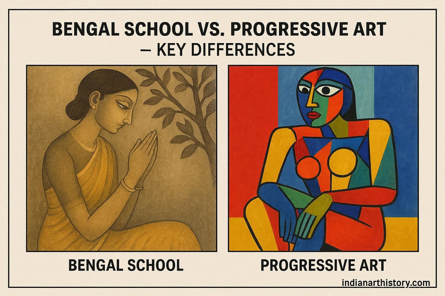 बंगाल स्कूल vs प्रोग्रेसिव आर्ट — मुख्य अंतर