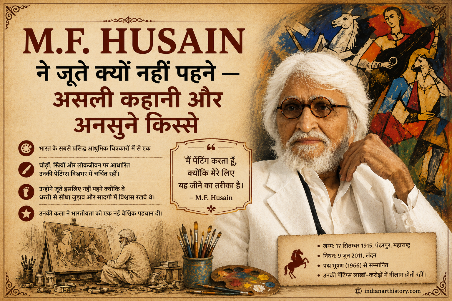 MF हुसैन ने जूते क्यों नहीं पहने — असली कहानी और अनसुने किस्से