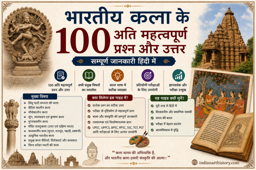 भारतीय कला 100 अति महत्वपूर्ण प्रश्न और उत्तर