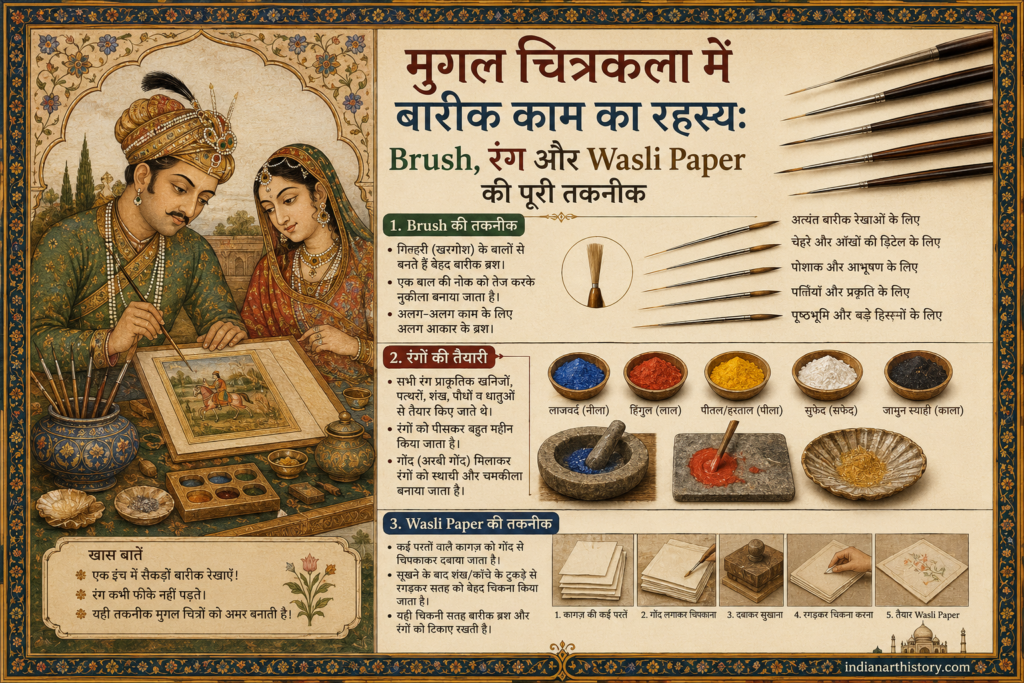 मुगल चित्रकला में बारीक काम का रहस्य Brush, रंग और Wasli Paper की पूरी तकनीक