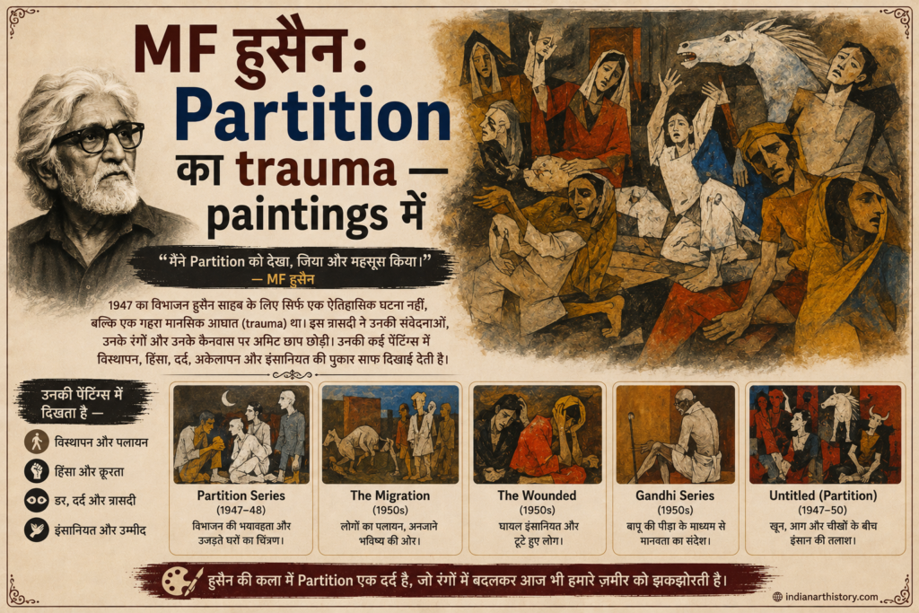 MF हुसैन Partition का trauma — paintings में